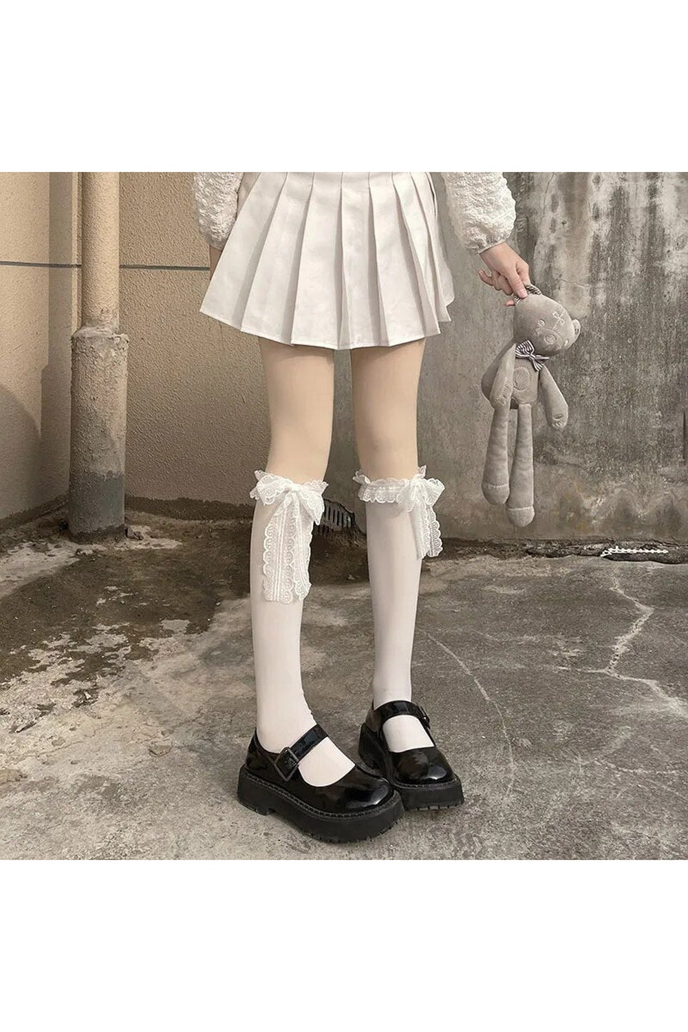Kawaii Lace Bow Socks White One Size Shoptery