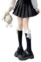Kawaii Lace Bow Socks Black One Size Shoptery