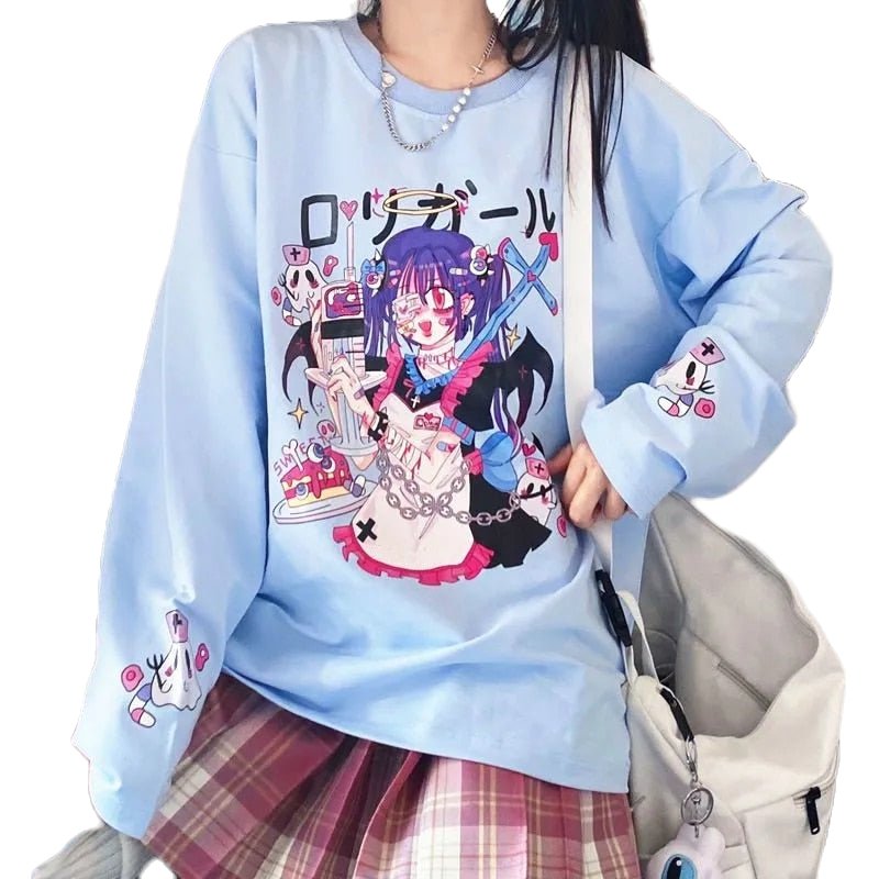 Long Sleeve Anime Sweatshirt - Sweatshirts