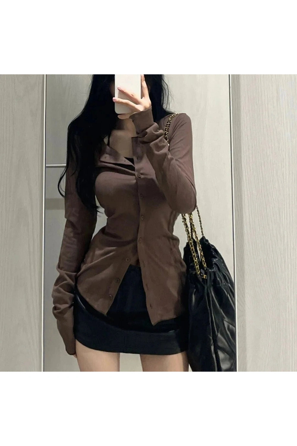 Retro Long Sleeve Elegant Blouse Brown Shoptery