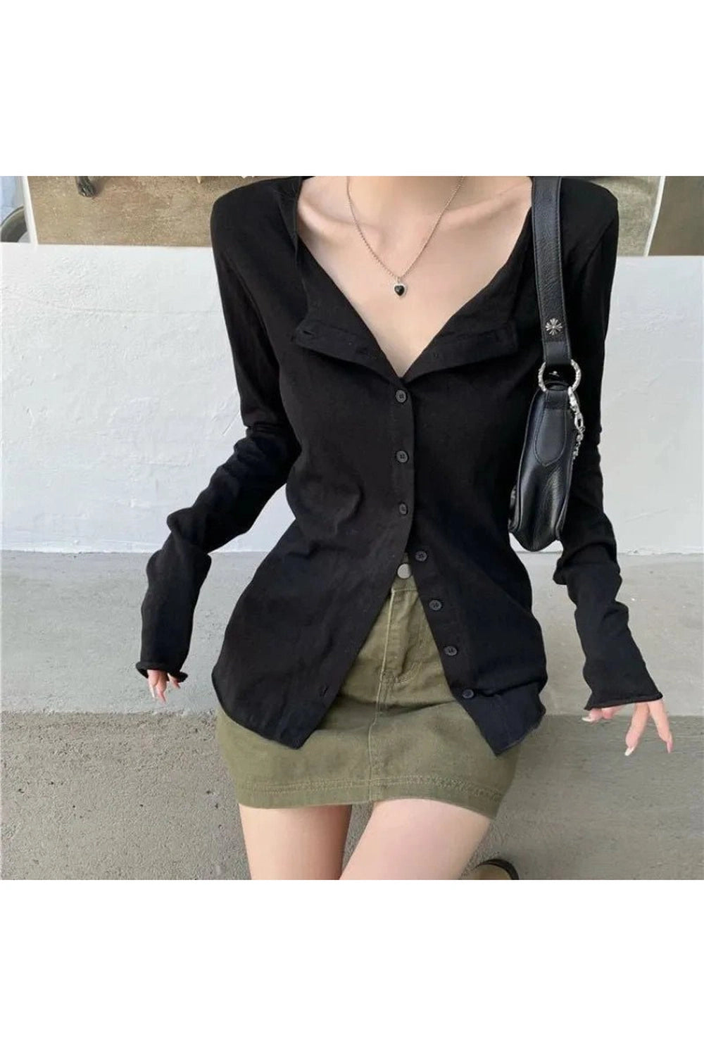 Retro Long Sleeve Elegant Blouse Black Shoptery