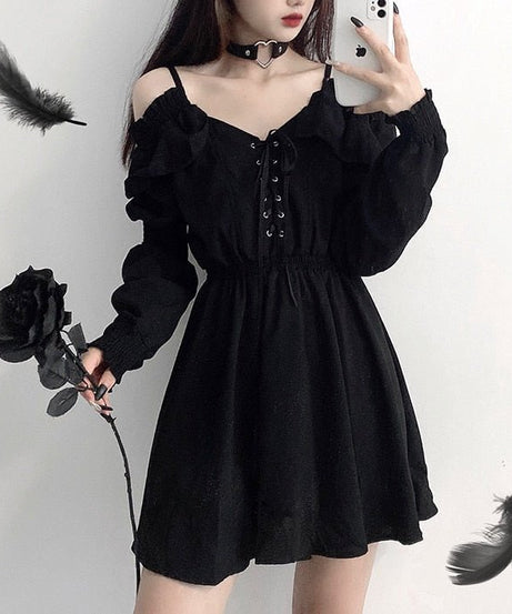 Long Sleeve Gothic Dress - Dresses