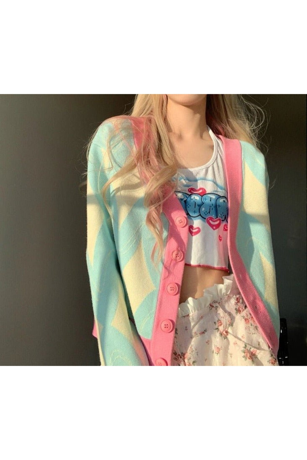 Pastel Cute Loose V-neck Student Cardigan Shoptery