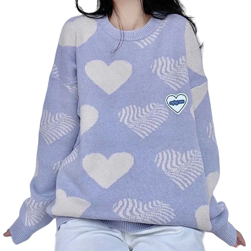 Lovely Heart Pastel Knit Sweater - Sweaters