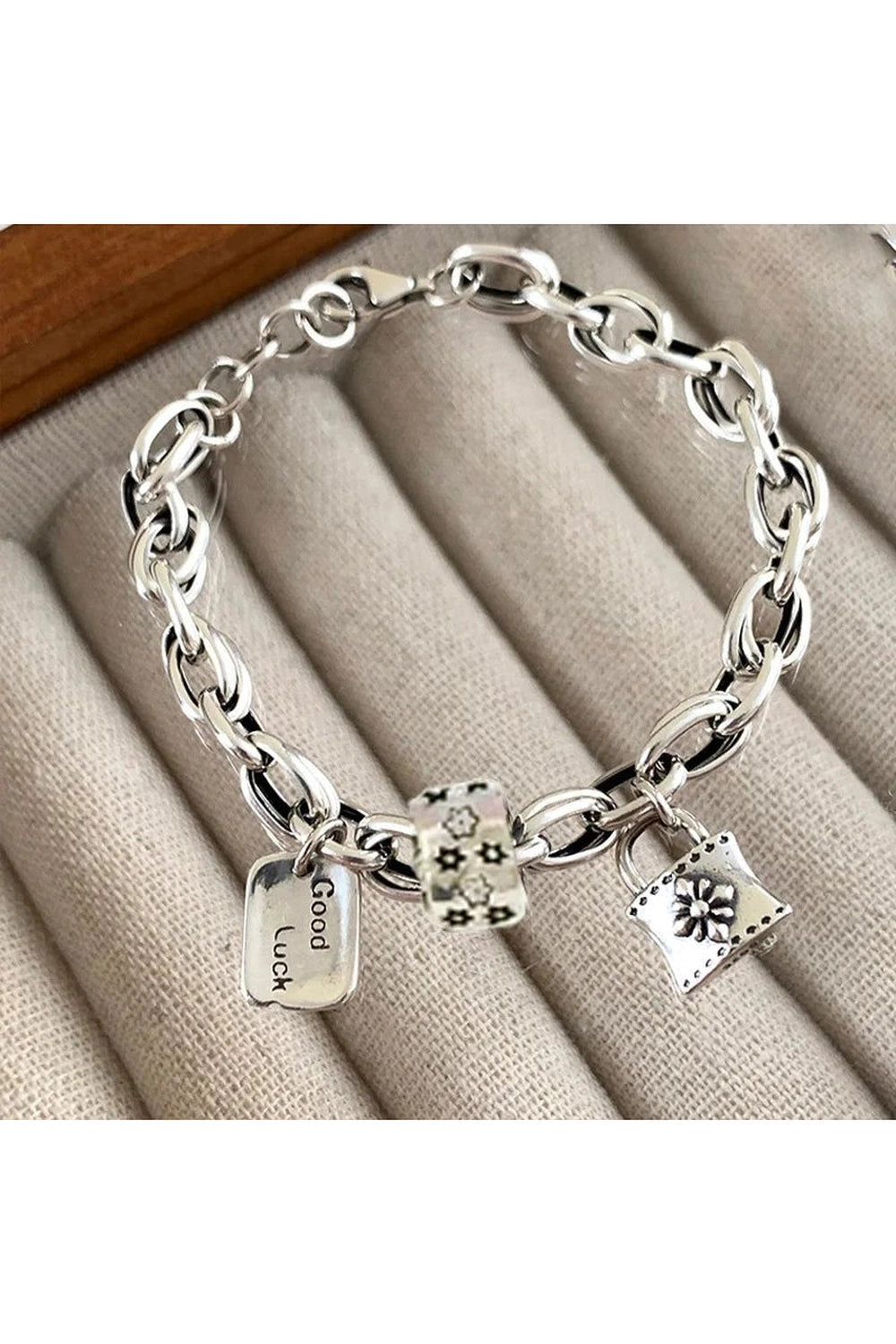 Edgy Lucky Charm Silver Bracelet Shoptery