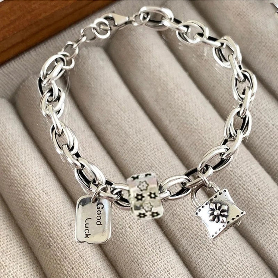 Edgy Lucky Charm Silver Bracelet Shoptery