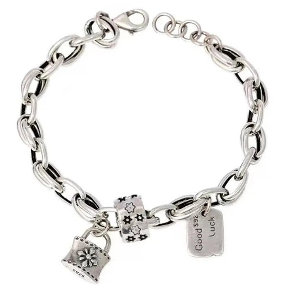 Edgy Lucky Charm Silver Bracelet Shoptery