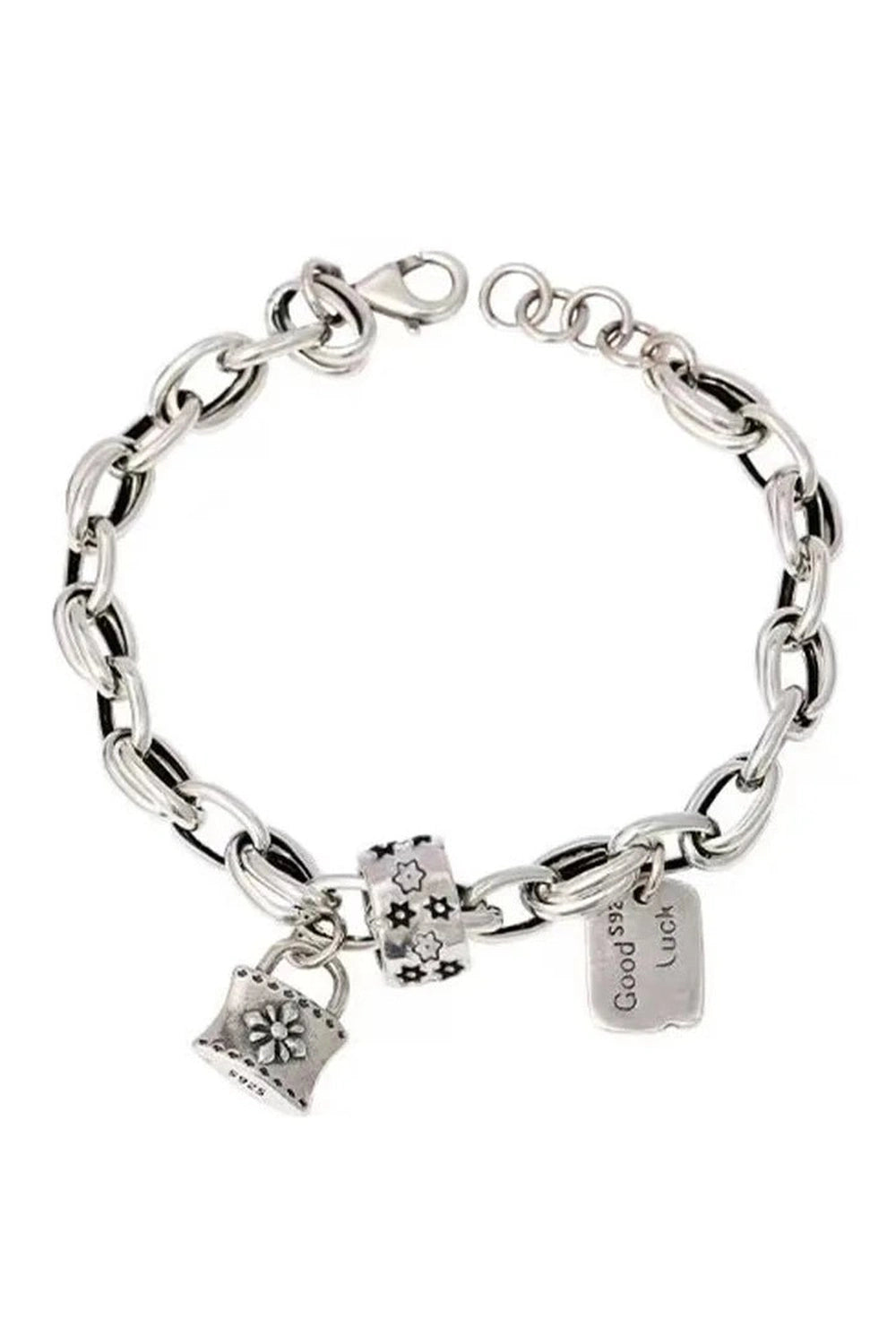 Edgy Lucky Charm Silver Bracelet Shoptery