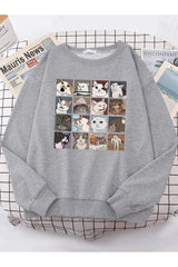 Aesthetic Meme Cats Oversized Sweatshirt Gray Shoptery