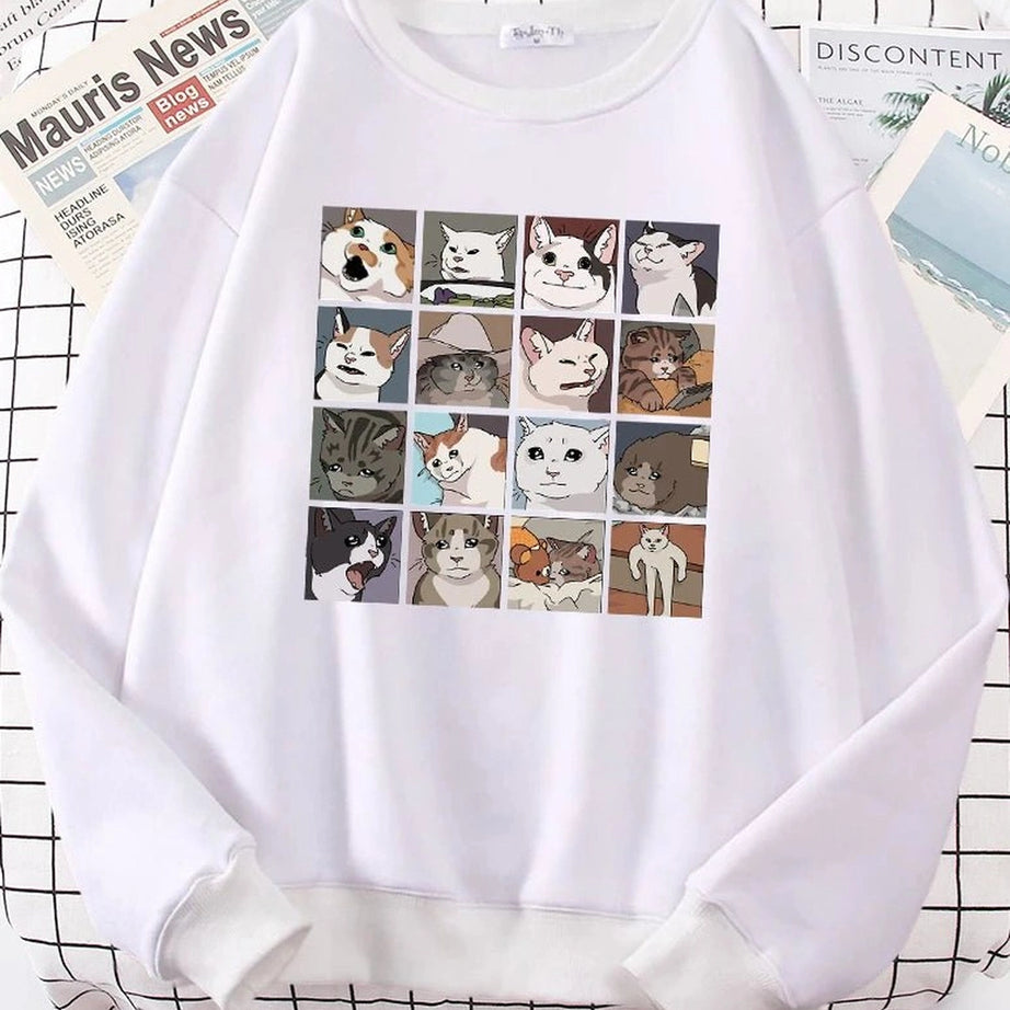 Aesthetic Meme Cats Oversized Sweatshirt White Shoptery