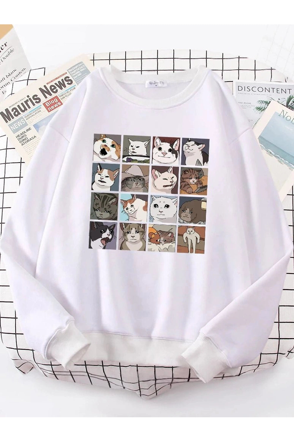 Aesthetic Meme Cats Oversized Sweatshirt White Shoptery
