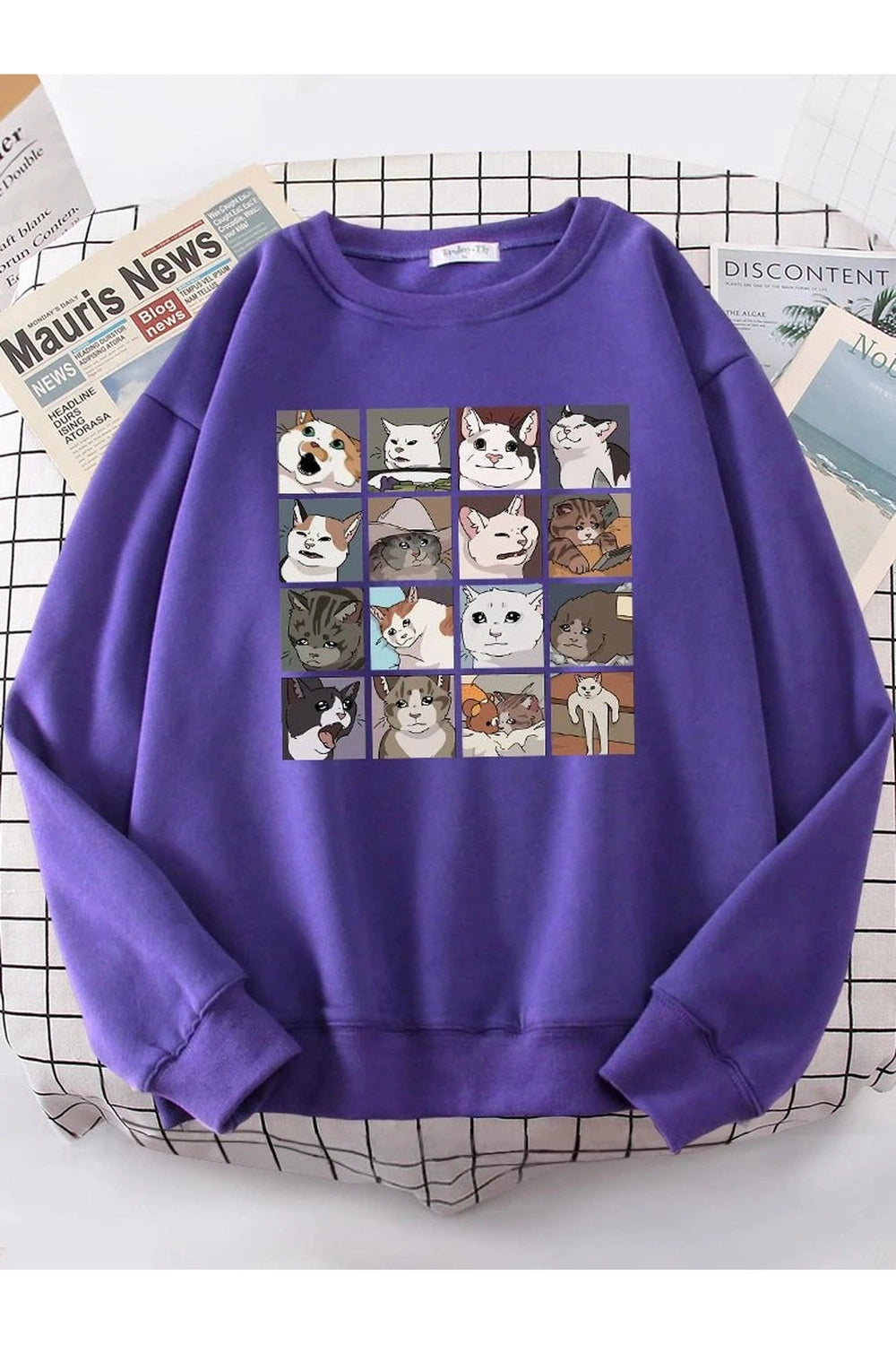 Aesthetic Meme Cats Oversized Sweatshirt Purple Shoptery