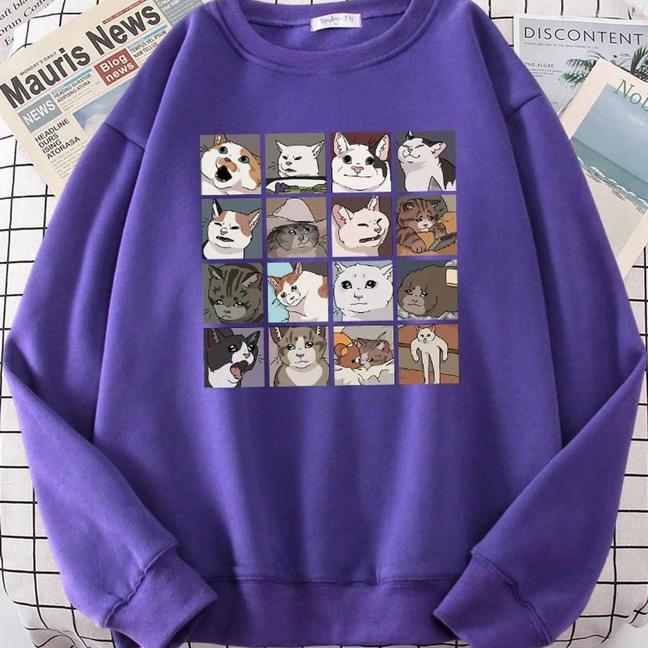 Aesthetic Meme Cats Oversized Sweatshirt Purple Shoptery