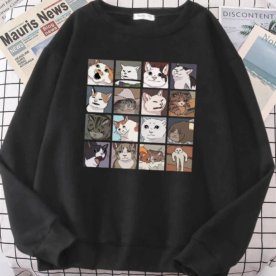 Aesthetic Meme Cats Oversized Sweatshirt Black Shoptery