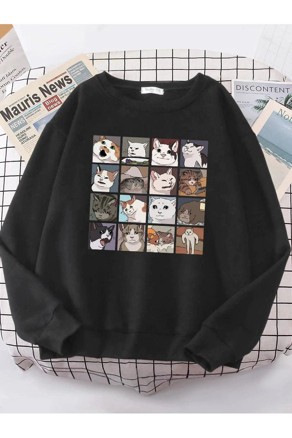 Aesthetic Meme Cats Oversized Sweatshirt Black Shoptery
