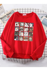 Aesthetic Meme Cats Oversized Sweatshirt Red Shoptery