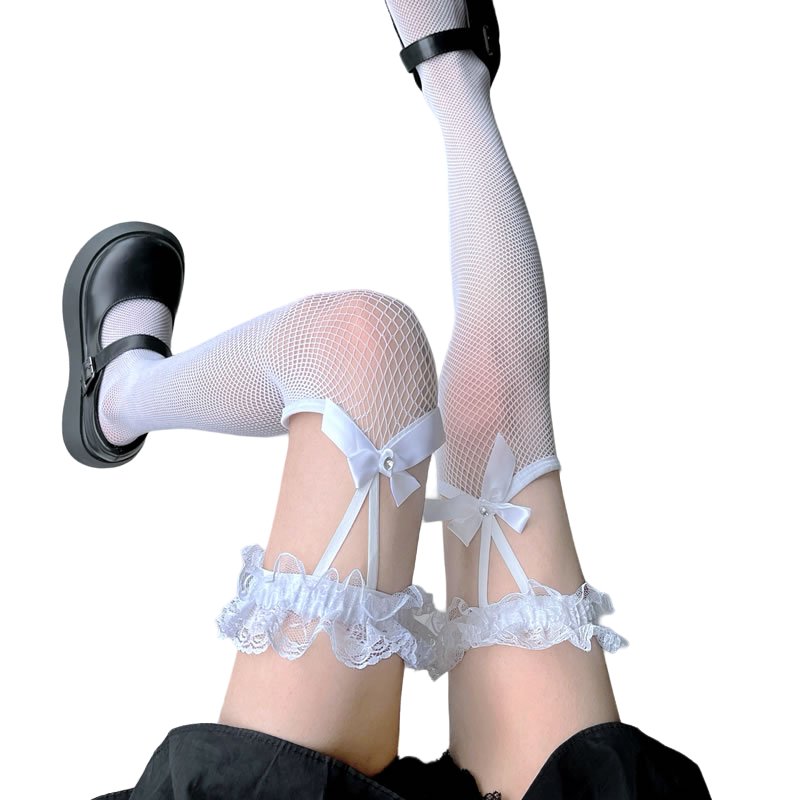 Mesh Lolita Fishnet Thigh High Stockings - Fishnet Tights