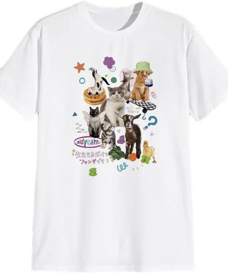 Milk Cat Graphic Oversized Women's T-shirt -