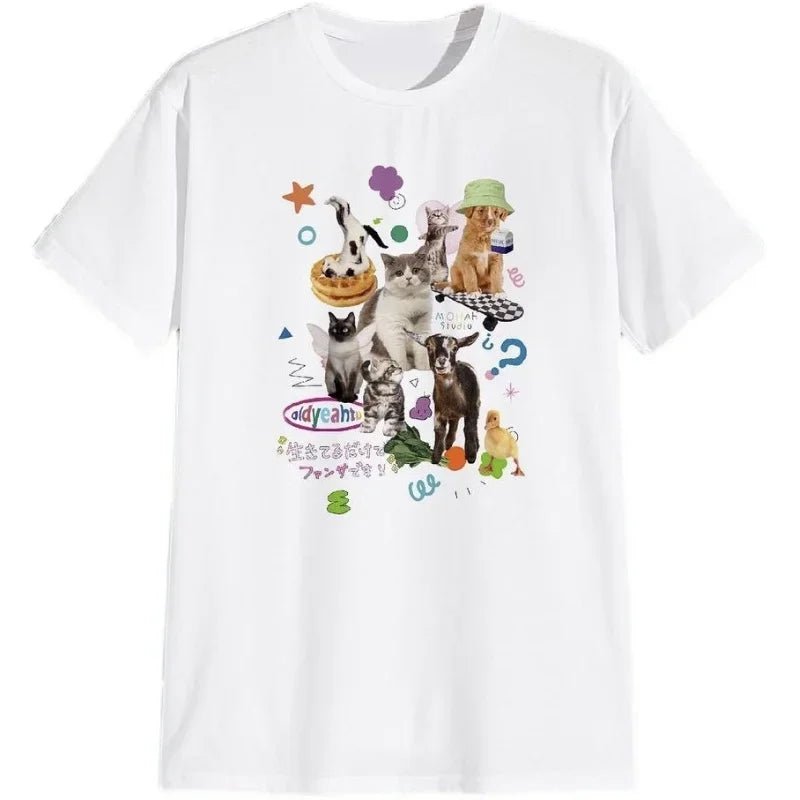 Milk Cat Graphic Oversized Women's T-shirt -
