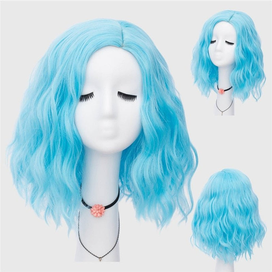 Kawaii Multicolor Short Wave Wig Blue 14inches Shoptery