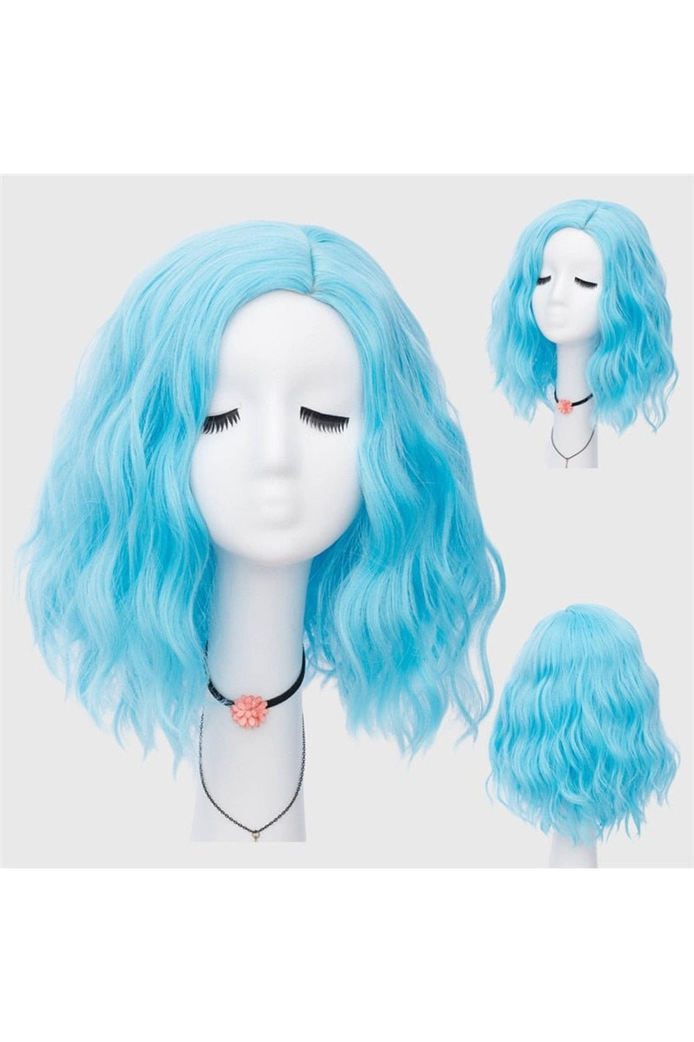 Kawaii Multicolor Short Wave Wig Blue 14inches Shoptery