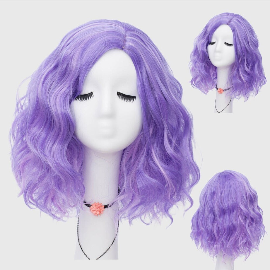 Kawaii Multicolor Short Wave Wig purple 2 14inches Shoptery