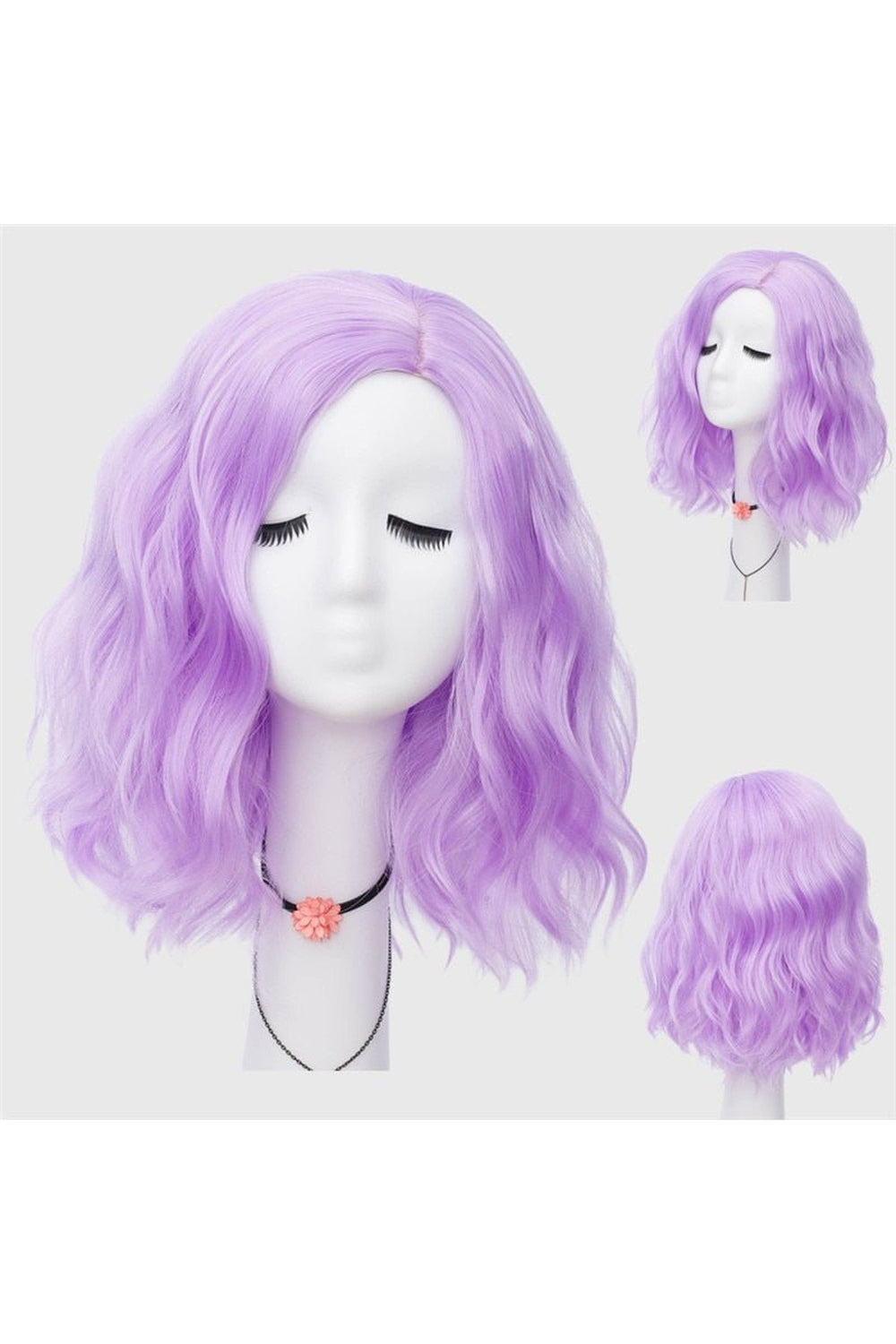Kawaii Multicolor Short Wave Wig Light purple 14inches Shoptery