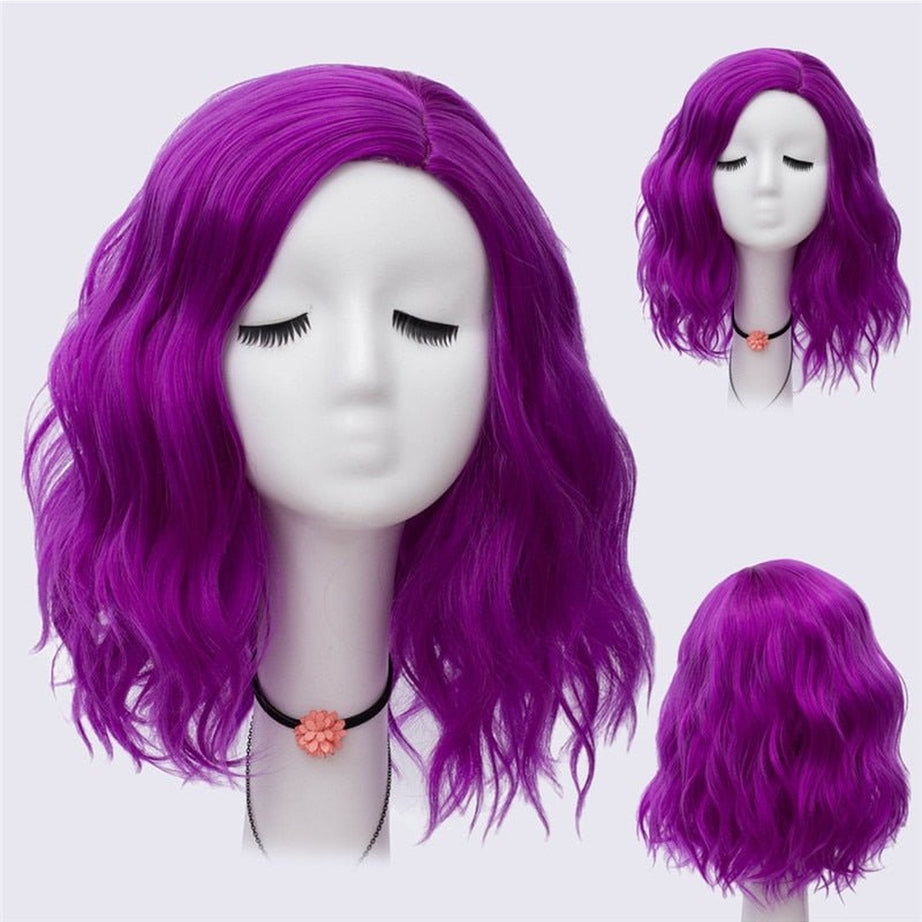 Kawaii Multicolor Short Wave Wig Purple 14inches Shoptery