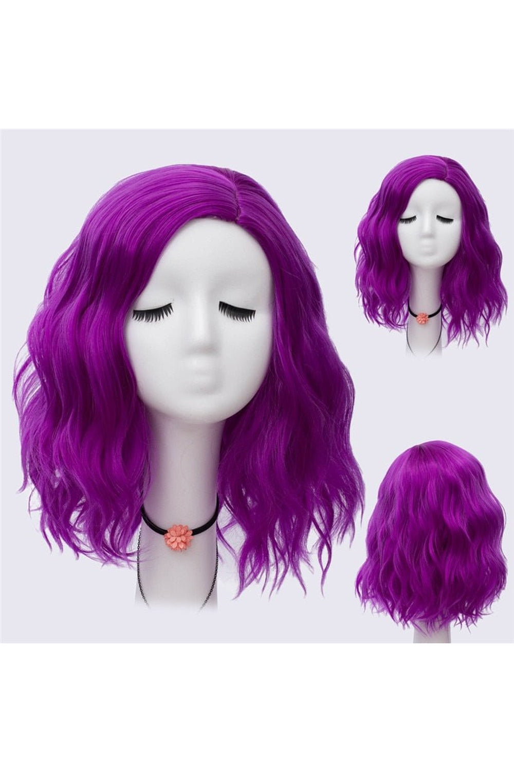 Kawaii Multicolor Short Wave Wig Purple 14inches Shoptery