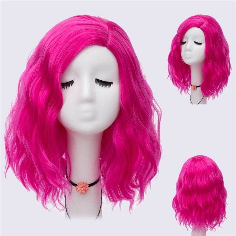 Kawaii Multicolor Short Wave Wig Pink 14inches Shoptery