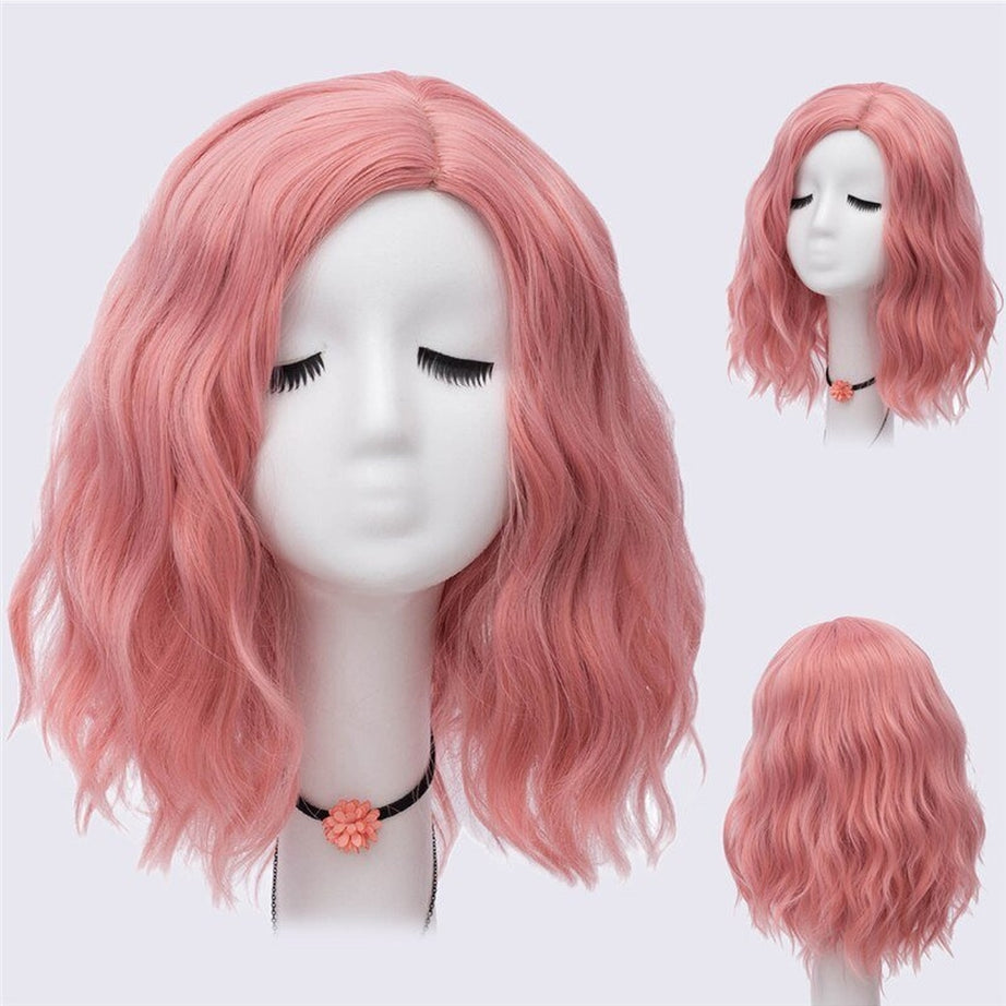 Kawaii Multicolor Short Wave Wig Light Pink 14inches Shoptery