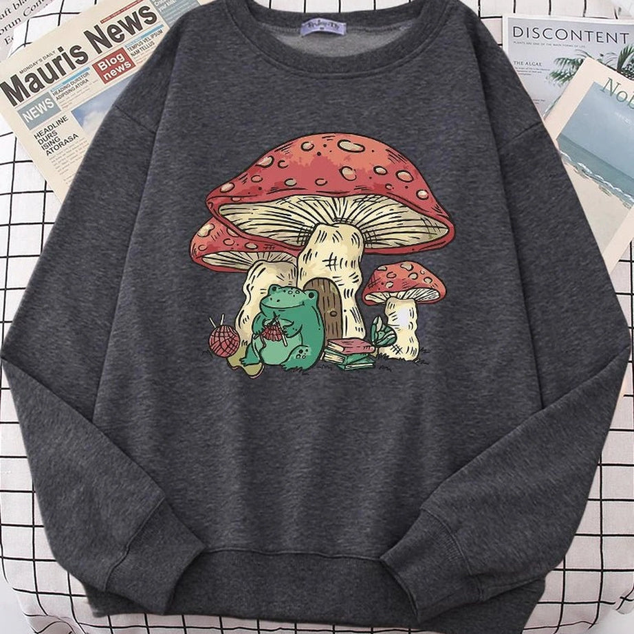Aesthetic Mushroom House Frog Oversize Sweatshirt Shoptery