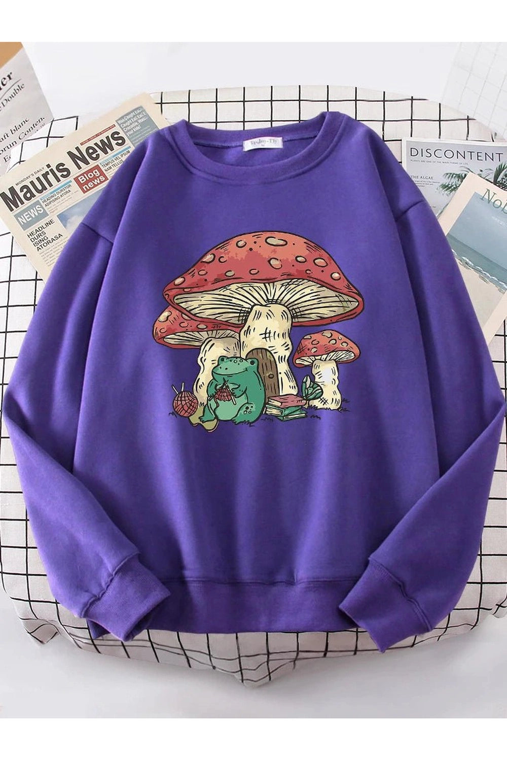 Aesthetic Mushroom House Frog Oversize Sweatshirt Purple Shoptery