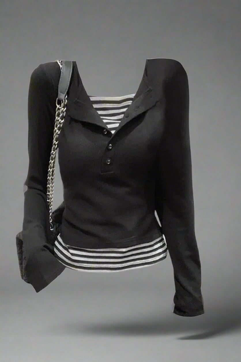 Acubi Noir Nautical Layered Top Black Shoptery