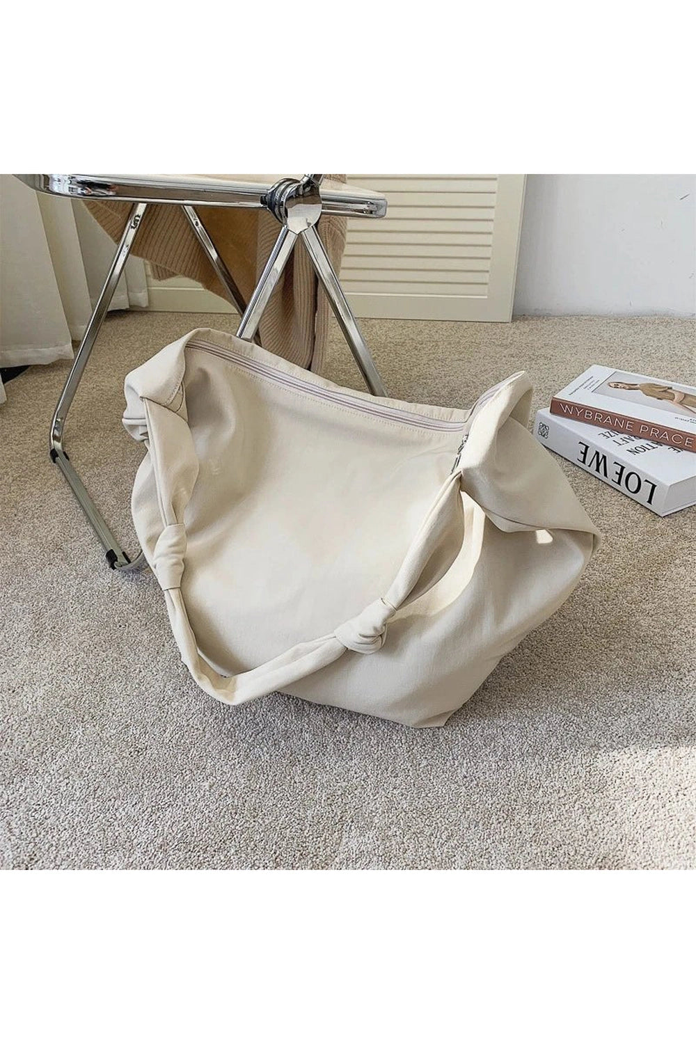 Retro Nylon Shoulder Handbag WHITE Large(Max Length>50cm) Shoptery