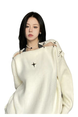 Alt Off Shoulder Y2K Sweater Creamy-white Shoptery