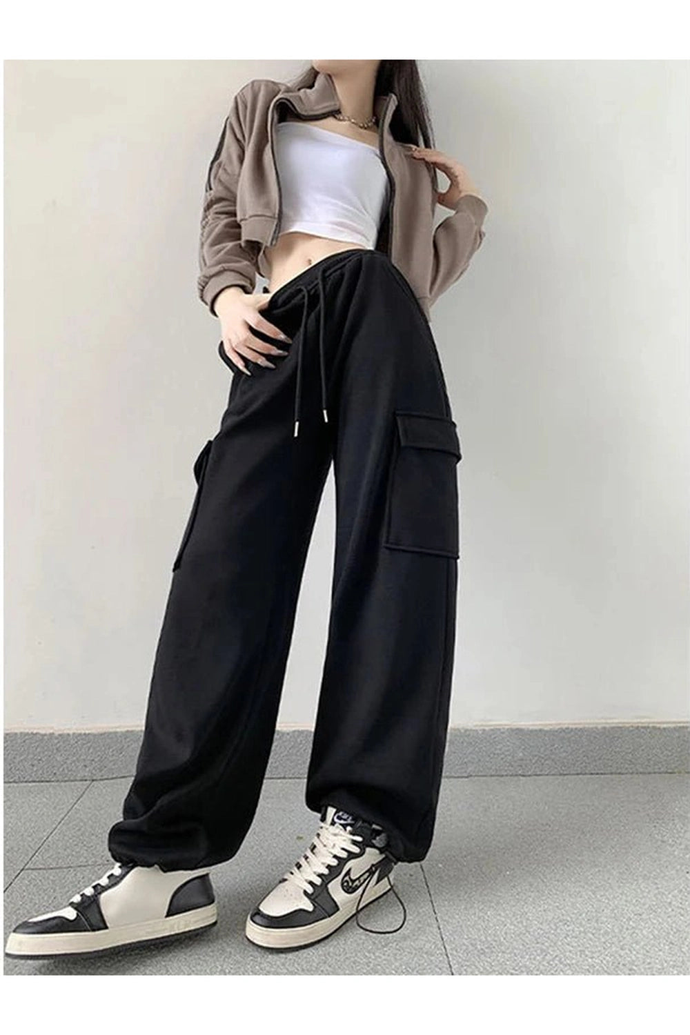 Y2k Oversized Cargo High Waist Pants black Shoptery