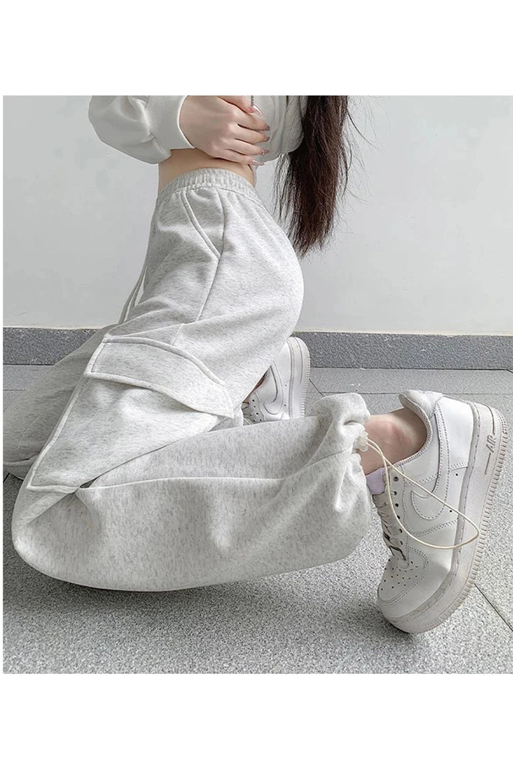 Y2k Oversized Cargo High Waist Pants White Gray Shoptery