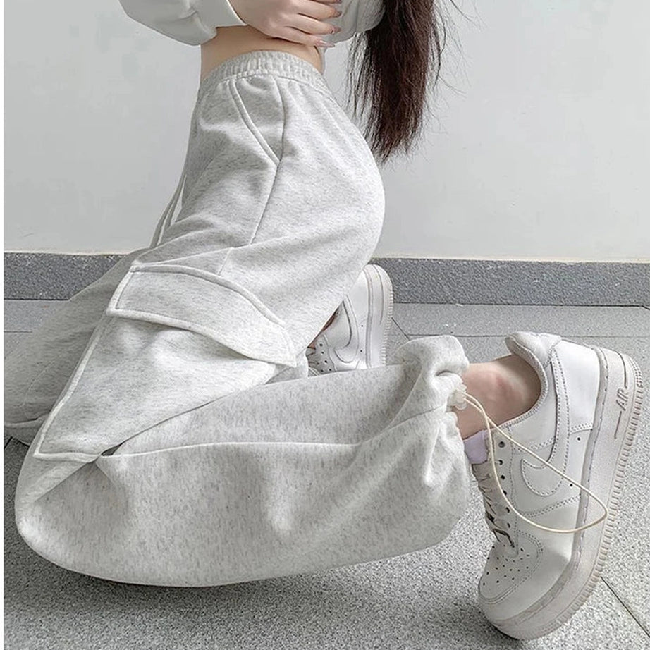 Y2k Oversized Cargo High Waist Pants White Gray Shoptery