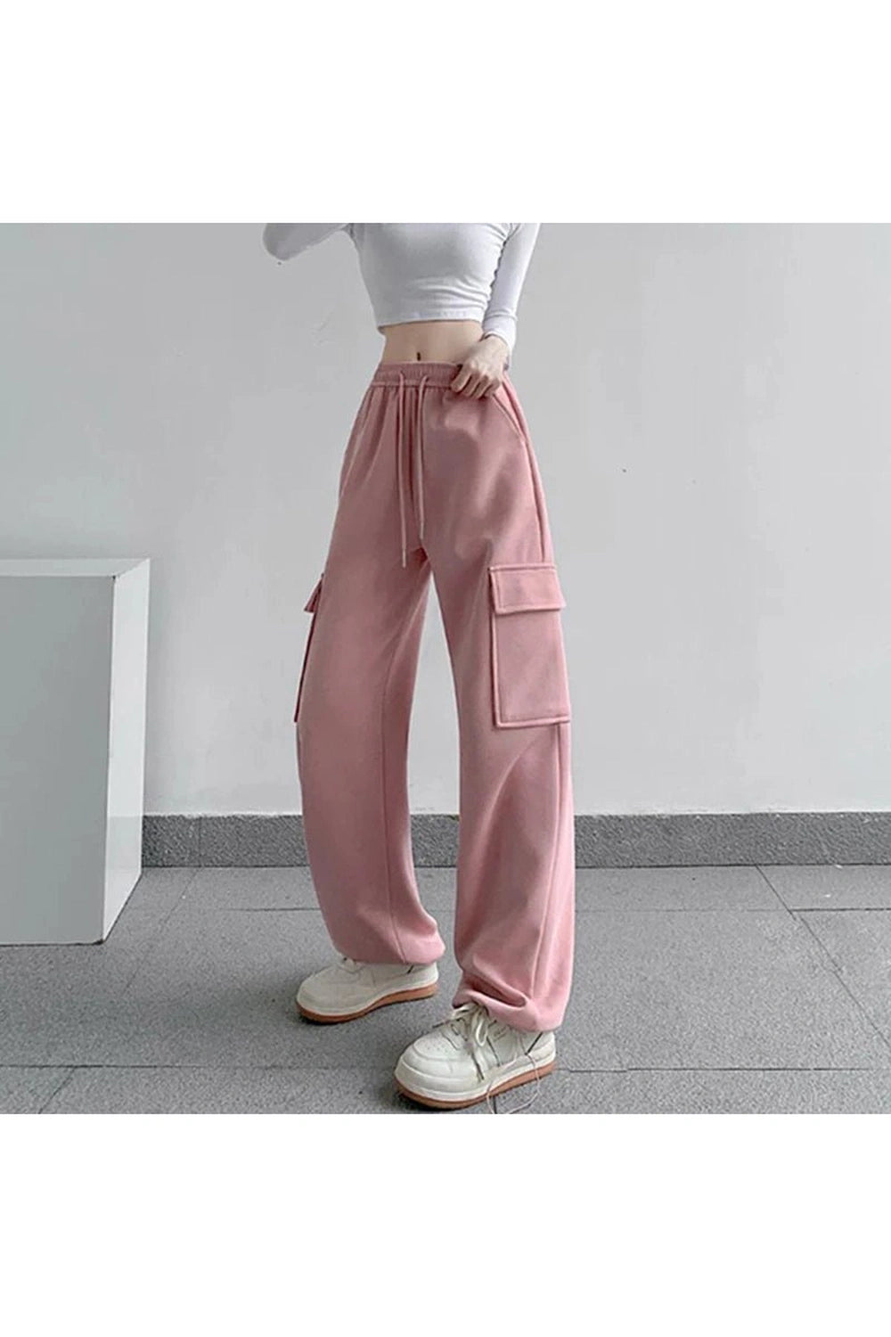 Y2k Oversized Cargo High Waist Pants Pink Shoptery