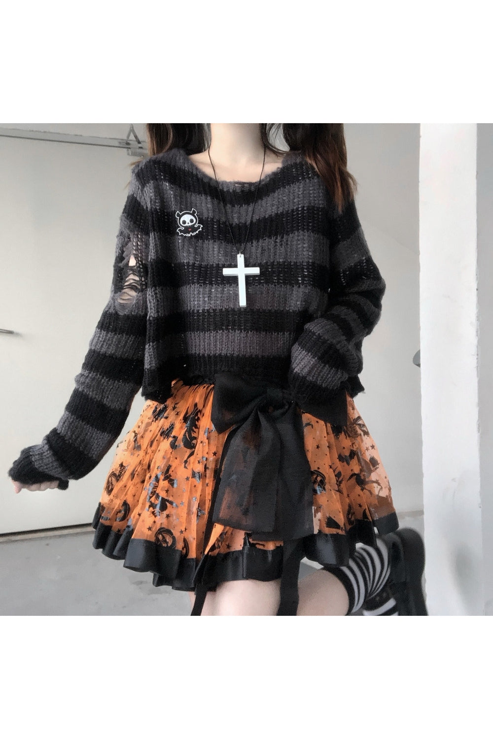 Pastel Goth Striped Sweater - Sweaters