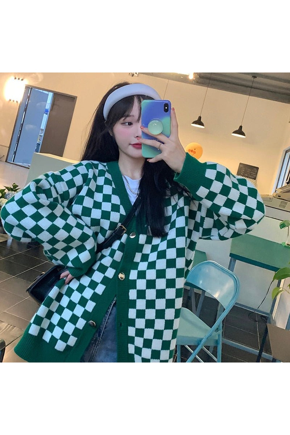 Fall Pastel Plaid Knit Sweater Shoptery