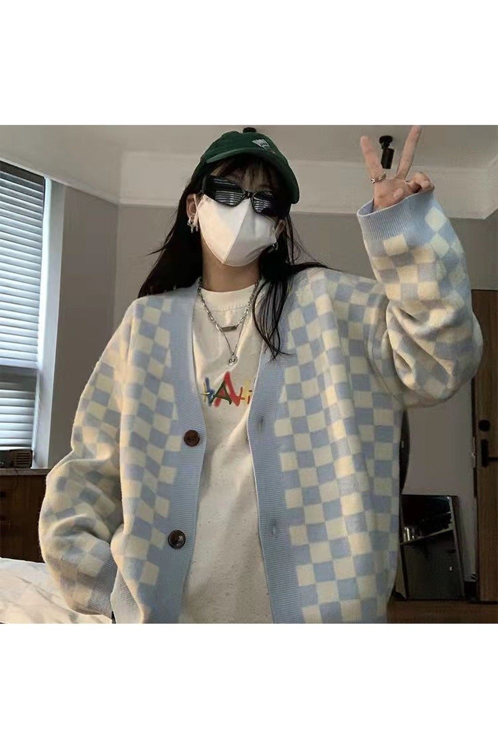 Fall Pastel Plaid Knit Sweater Blue Cardigans Shoptery