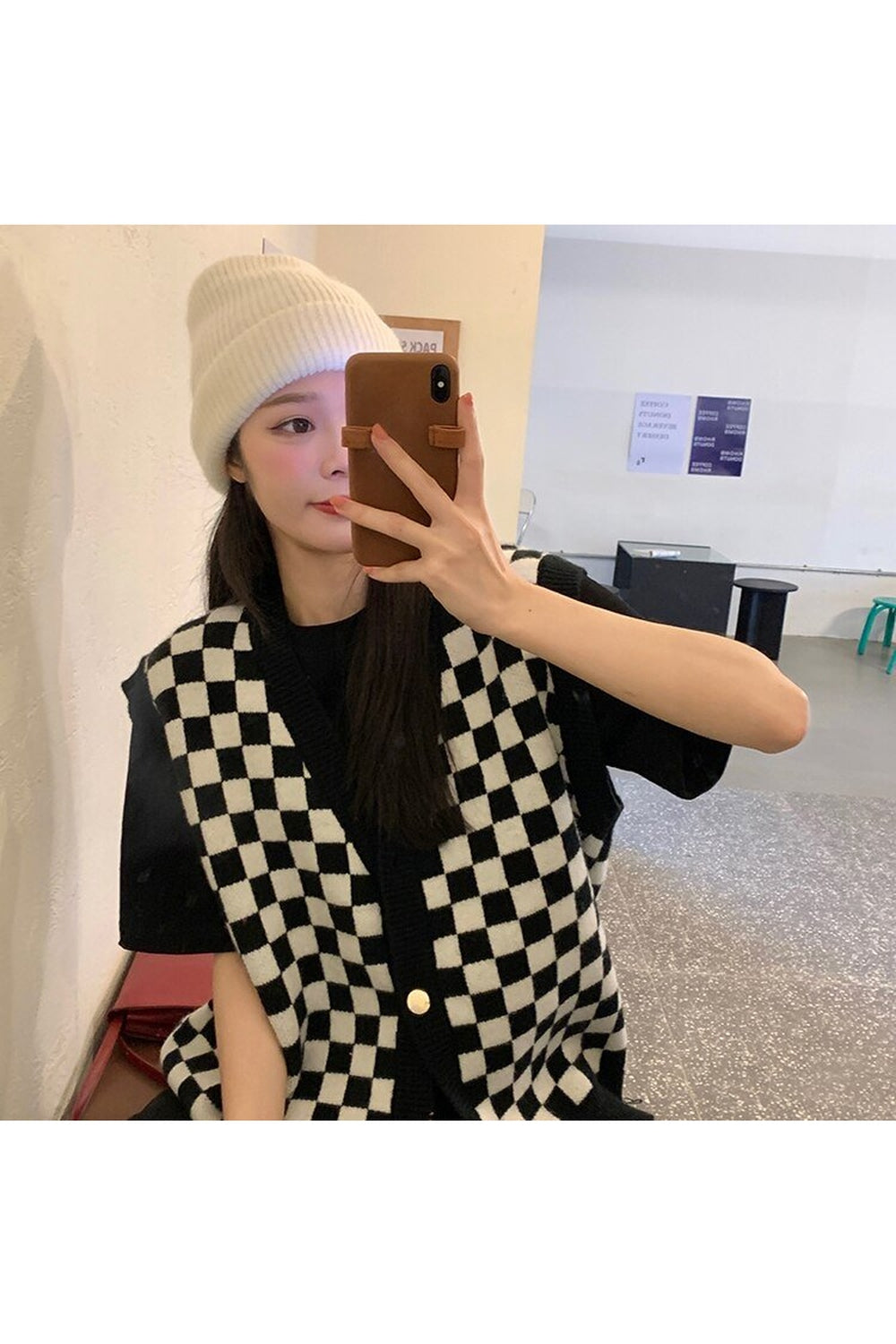 Fall Pastel Plaid Knit Sweater Black Sweater Vest Shoptery