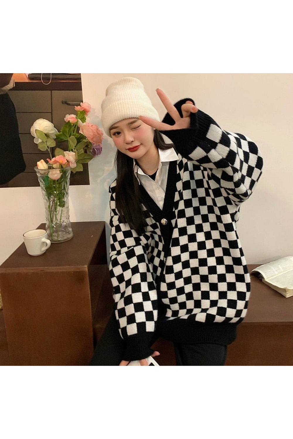 Fall Pastel Plaid Knit Sweater Shoptery
