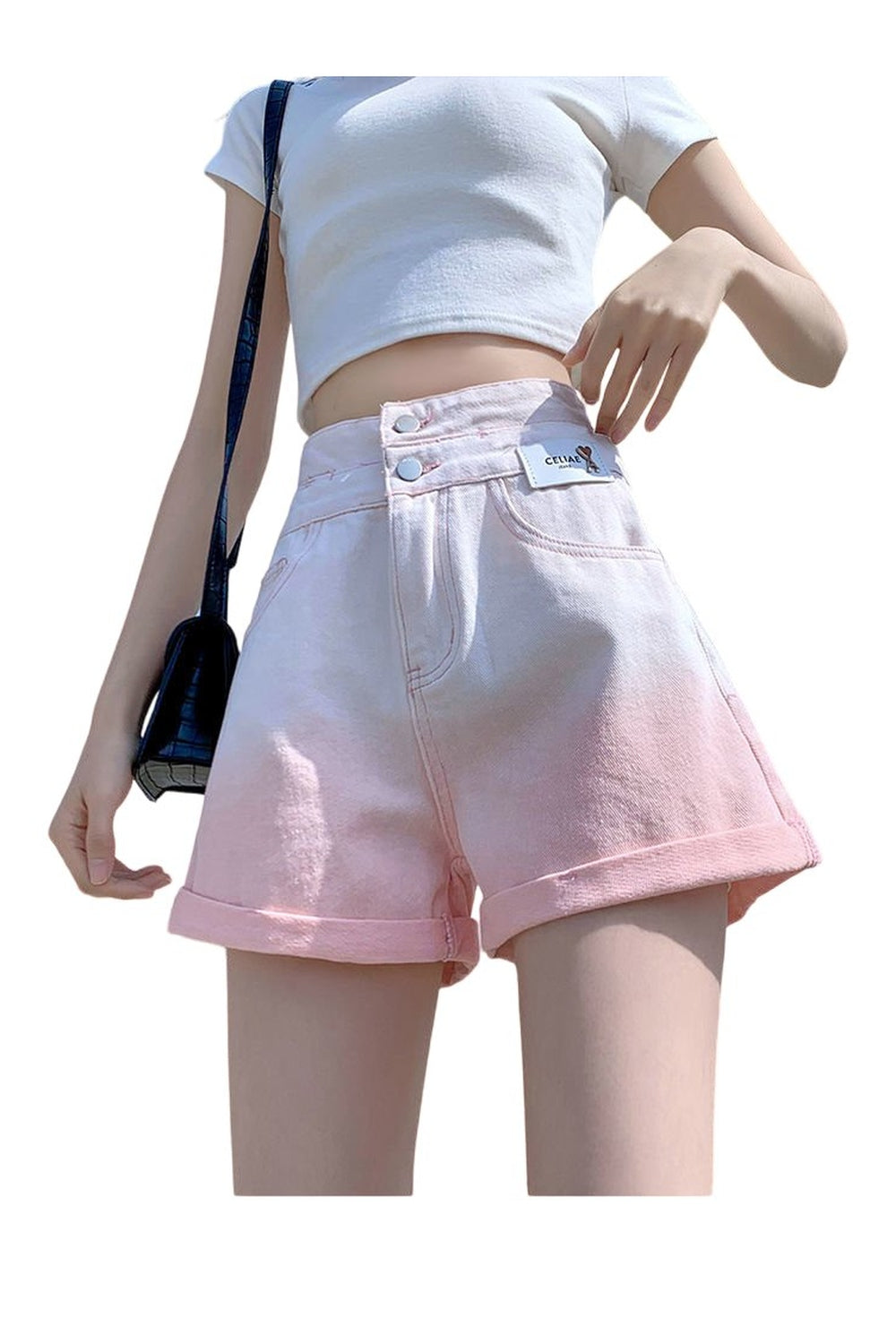 Patchwork High Waist Jeans Shorts - 0