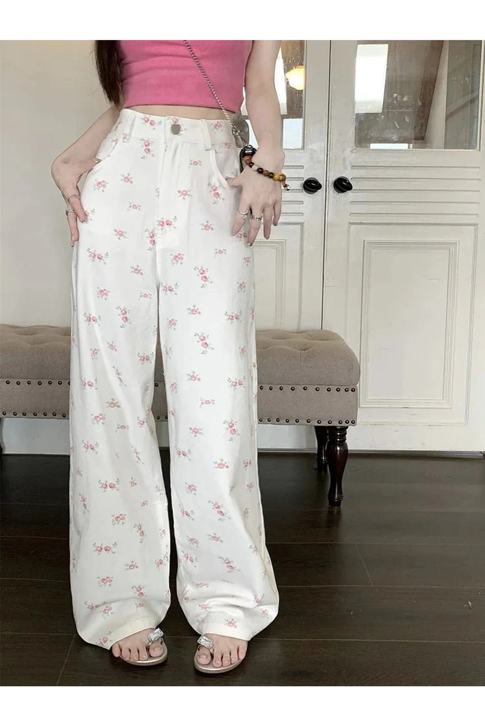 Petal Waltz Wide-Leg Pants Shoptery