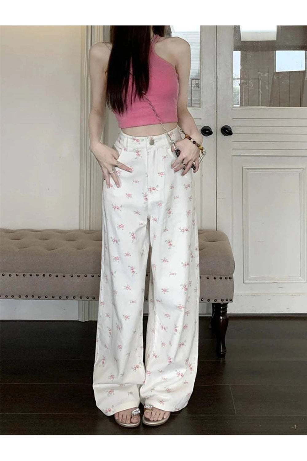 Petal Waltz Wide-Leg Pants Shoptery