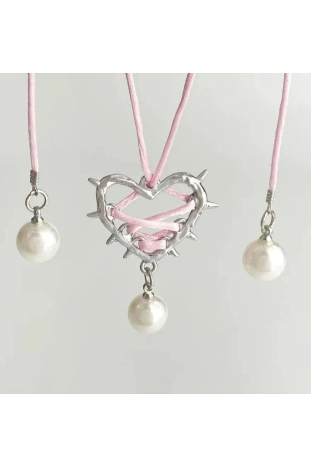 Kawaii Pink Bow Metal Heart Necklace C4436-1 Shoptery