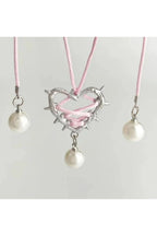 Kawaii Pink Bow Metal Heart Necklace C4436-1 Shoptery